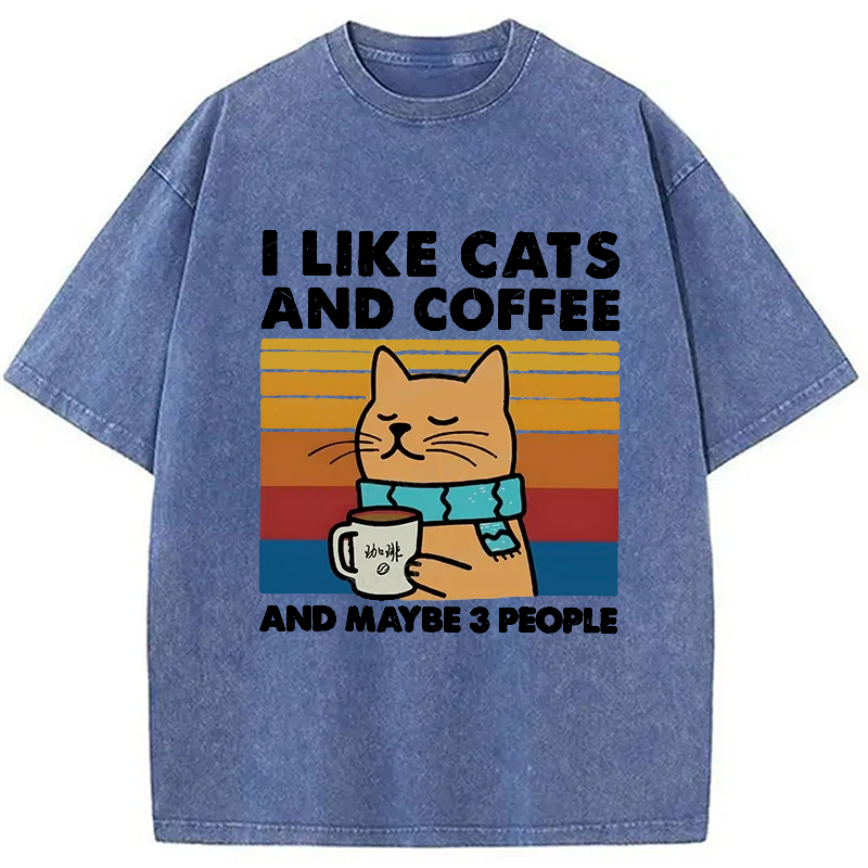 Tokyo-Assassin I Like Cats And Coffee Washed T-Shirt-Tokyo-Assassin