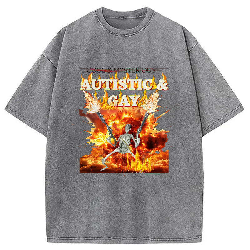 Tokyo-Assassin Autistic Gay Skeleton Washed T-Shirt-Tokyo-Assassin