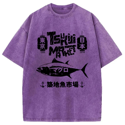 Tokyo-Assassin Retro Tsukiji Fish Market Washed T-Shirt-Tokyo-Assassin