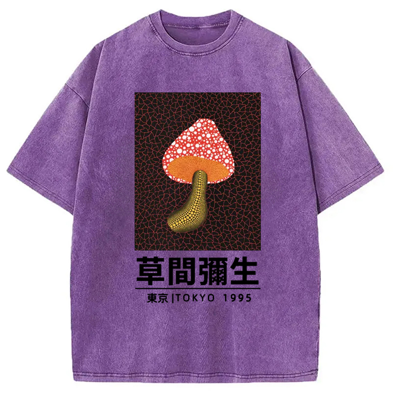 Tokyo-Assassin Artistic Creation Mushroom Art Washed T-Shirt-Tokyo-Assassin