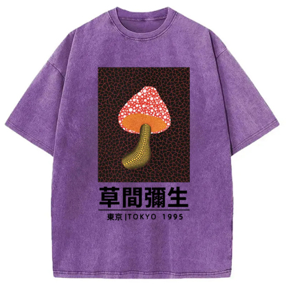 Tokyo-Assassin Artistic Creation Mushroom Art Washed T-Shirt-Tokyo-Assassin