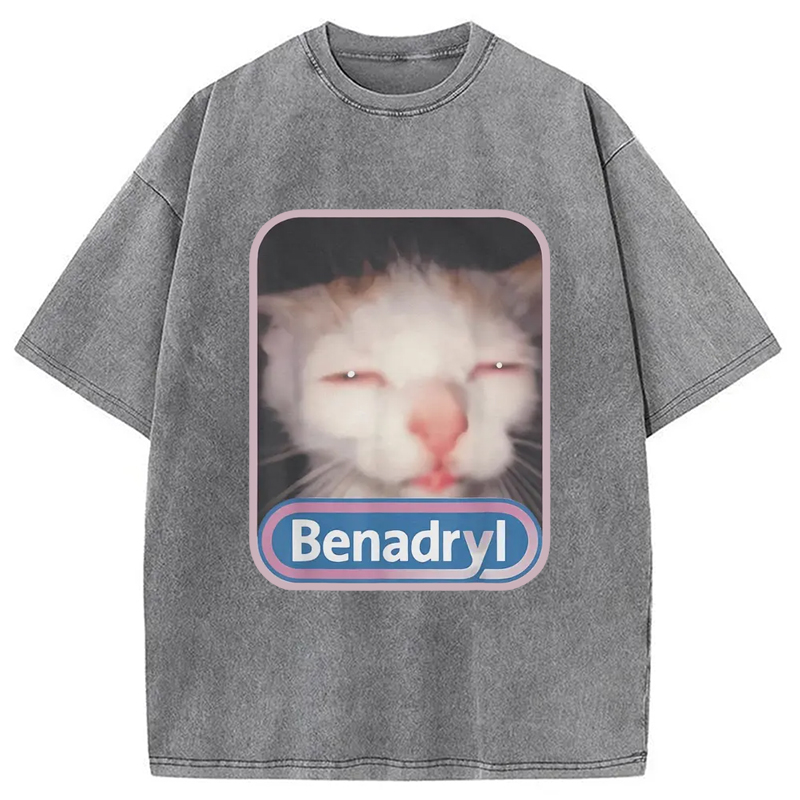 Tokyo-Assassin Benadryl Meme Cat Washed T-Shirt-Tokyo-Assassin