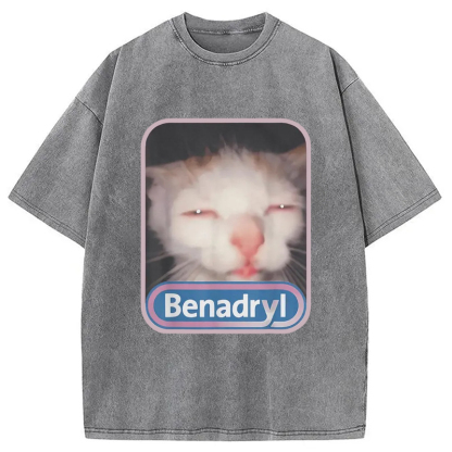 Tokyo-Assassin Benadryl Meme Cat Washed T-Shirt-Tokyo-Assassin