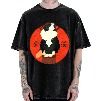 Cute Ninja Cat Vintage Washed T-shirt