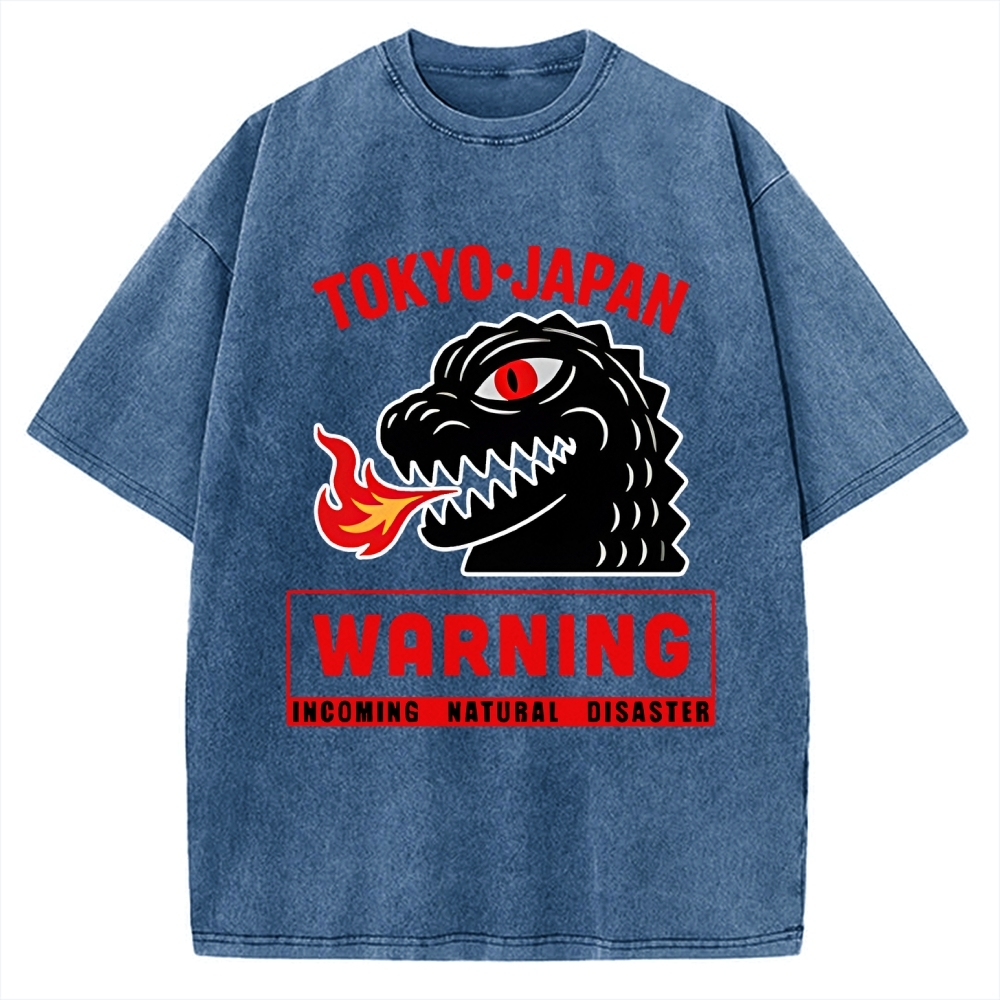 Kaiju Showa Monster WARNING Vintage Washed T-shirt