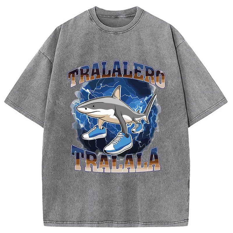 Tokyo-Assassin Tralalero Tralala Funny Shark Meme Washed T-Shirt-Tokyo-Assassin