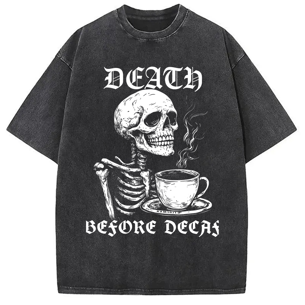 Tokyo-Assassin Death Before Decaf Skeleton Coffee Washed T-Shirt-Tokyo Assassin