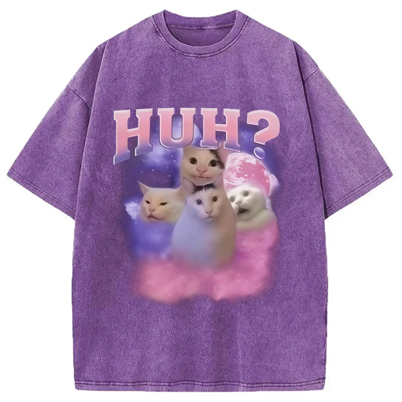 Tokyo-Assassin Pink Funny Meme Huh Cat Washed T-Shirt-Tokyo-Assassin