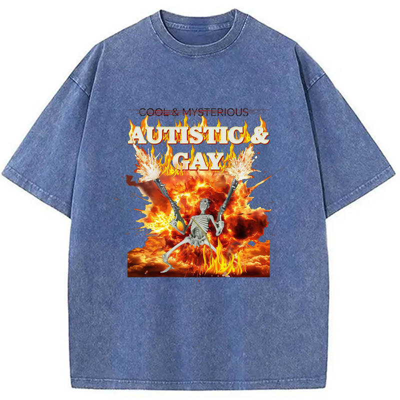 Tokyo-Assassin Autistic Gay Skeleton Washed T-Shirt-Tokyo-Assassin