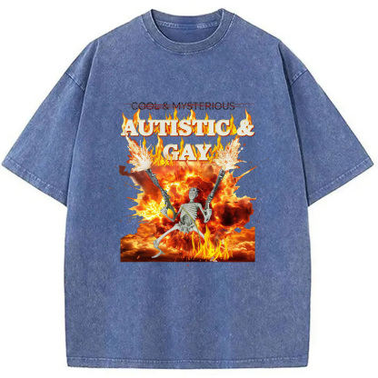 Tokyo-Assassin Autistic Gay Skeleton Washed T-Shirt-Tokyo-Assassin