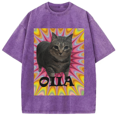 Tokyo-Assassin Oiia Cat Meme Washed T-Shirt-Tokyo-Assassin