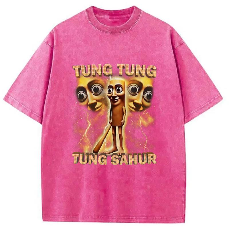 Tokyo-Assassin Tung Tung Tung Sahur Funny Baseball Bat Meme Washed T-Shirt-Tokyo-Assassin