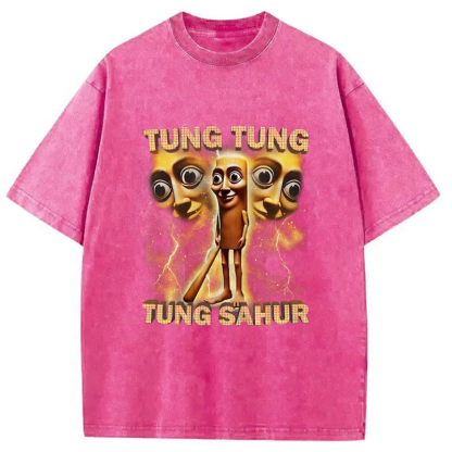 Tokyo-Assassin Tung Tung Tung Sahur Funny Baseball Bat Meme Washed T-Shirt-Tokyo-Assassin
