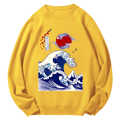 Japanese Giant Waves Round Neck Sweatshirt-Zazasy