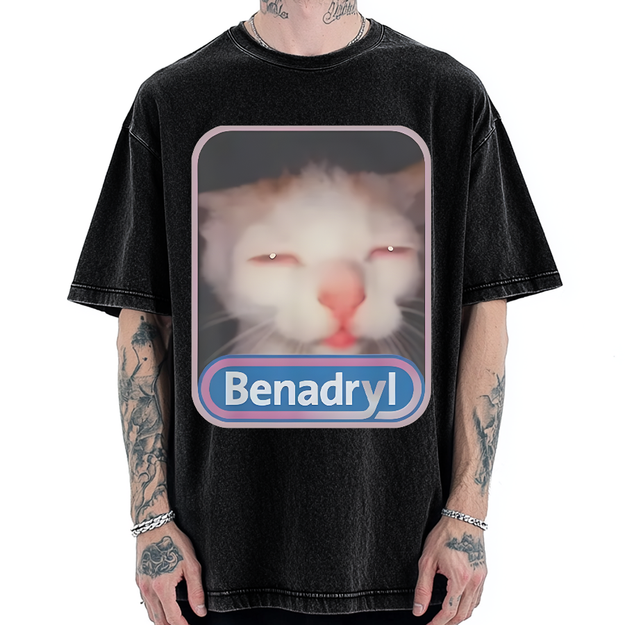 Tokyo-Assassin Benadryl Meme Cat Vintage Washed T-shirt
