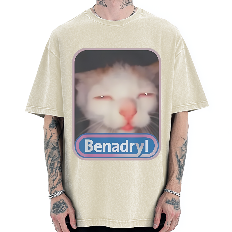 Tokyo-Assassin Benadryl Meme Cat Vintage Washed T-shirt