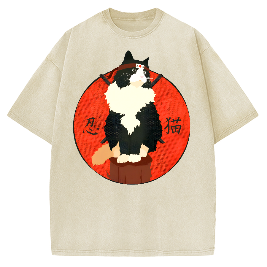 Cute Ninja Cat Vintage Washed T-shirt