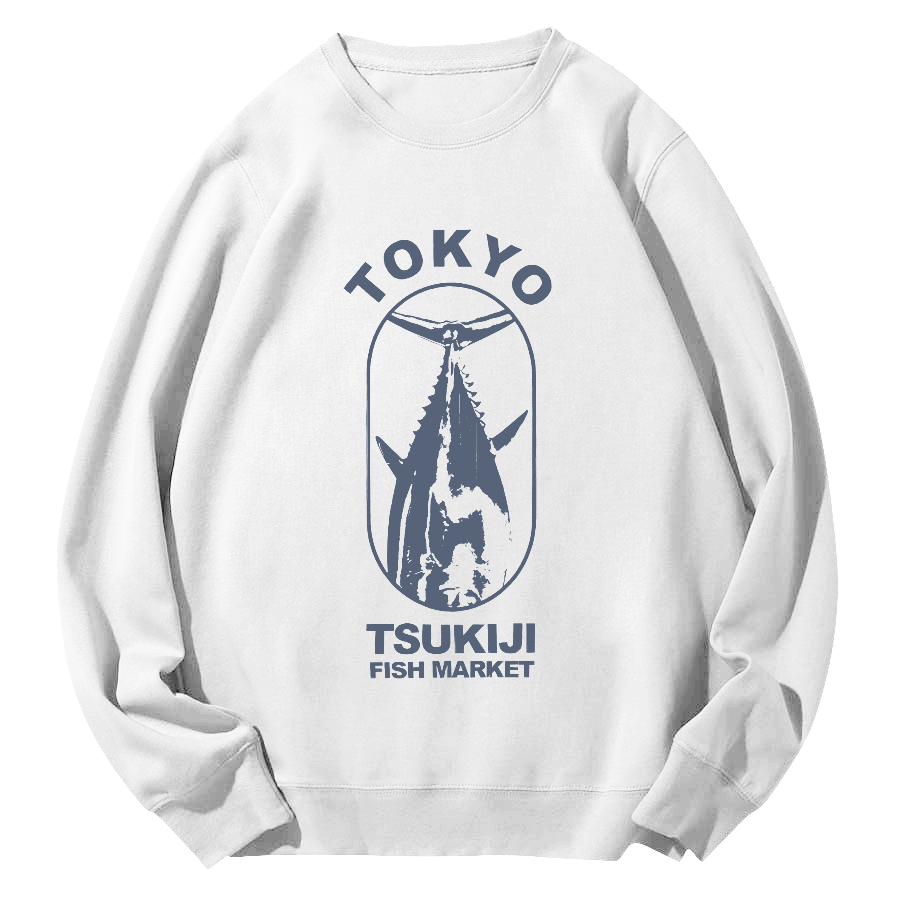 Tokyo Tsukiji Fish Market Round Neck Sweatshirt-Zazasy