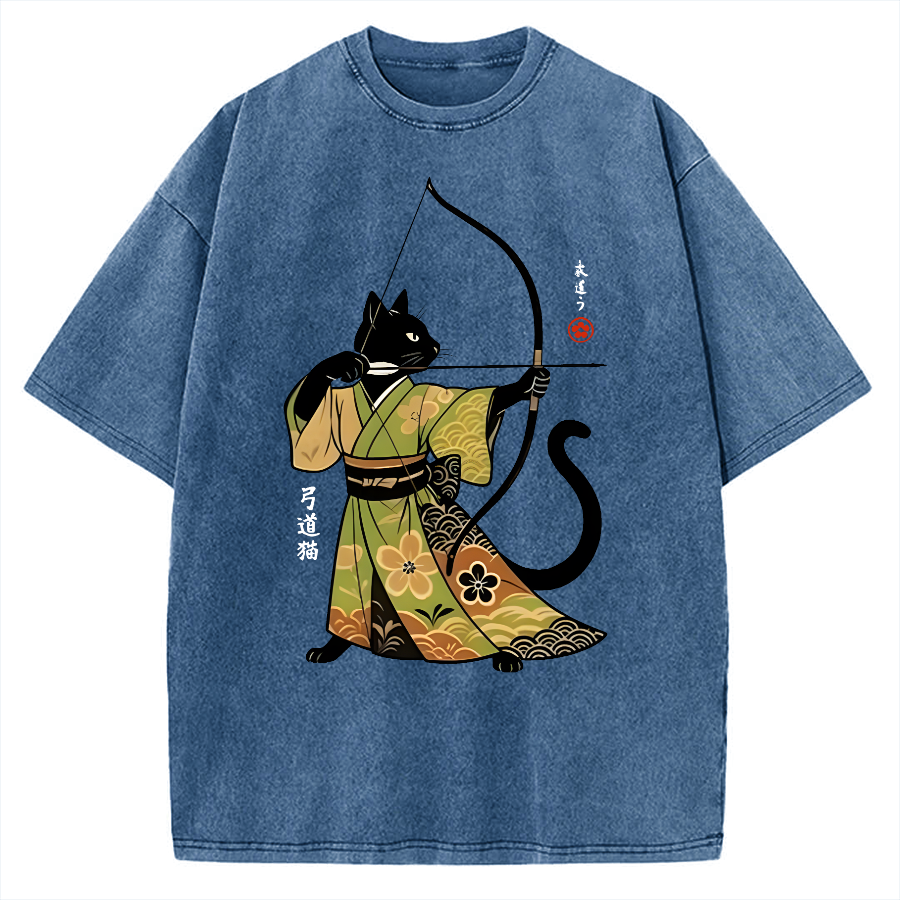 Tokyo-Assassin Japan Cat Archery Vintage Washed T-shirt
