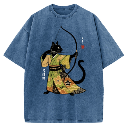 Tokyo-Assassin Japan Cat Archery Vintage Washed T-shirt