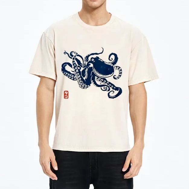 Tokyo-Assassin Japanese Octopus Washed T-Shirt-Tokyo-Assassin