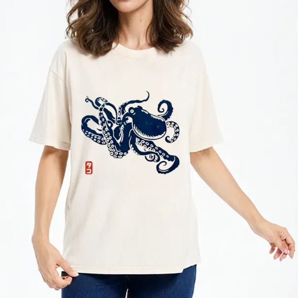 Tokyo-Assassin Japanese Octopus Washed T-Shirt-Tokyo-Assassin