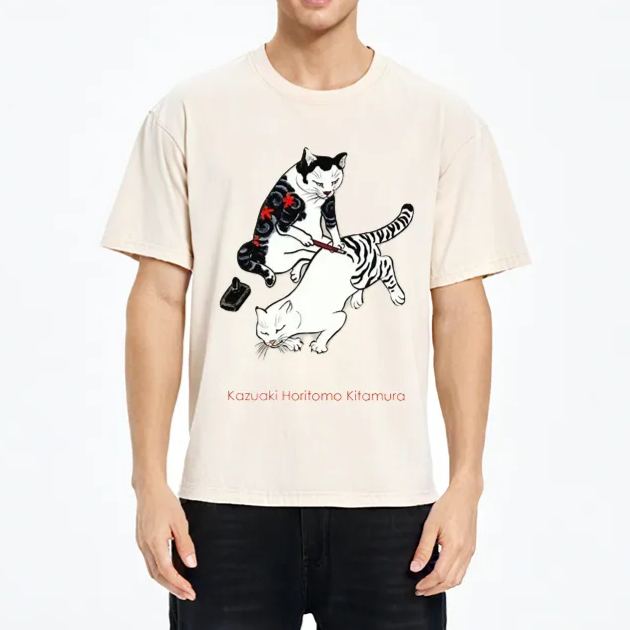 Tokyo-Assassin The Cat Is Tattooing Washed T-Shirt-Tokyo-Assassin