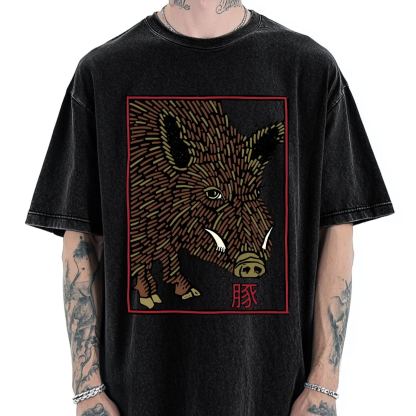 Woodcut Pig Vintage Washed T-shirt