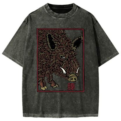 Woodcut Pig Vintage Washed T-shirt