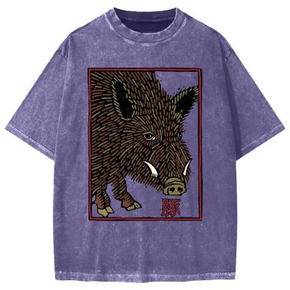 Woodcut Pig Vintage Washed T-shirt