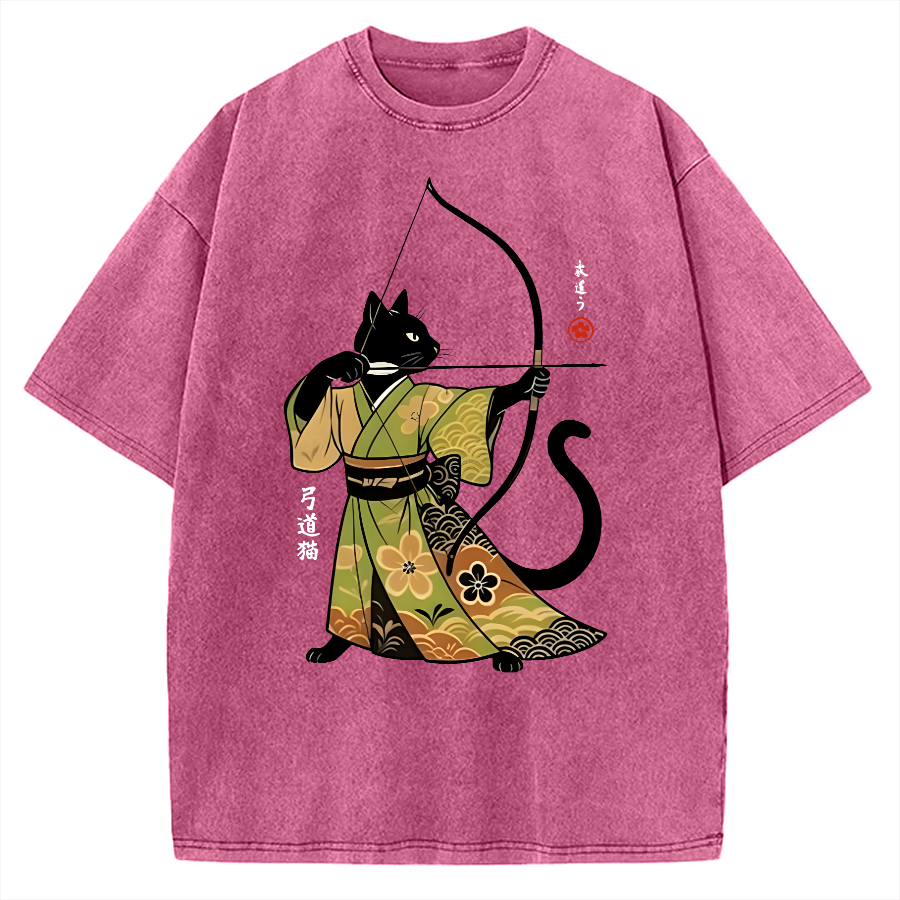 Tokyo-Assassin Japan Cat Archery Vintage Washed T-shirt