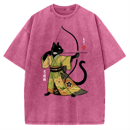 Tokyo-Assassin Japan Cat Archery Vintage Washed T-shirt