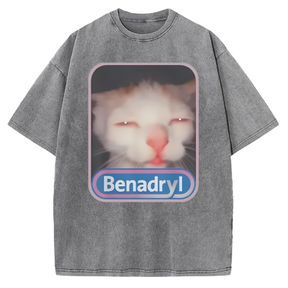 Tokyo-Assassin Benadryl Meme Cat Vintage Washed T-shirt