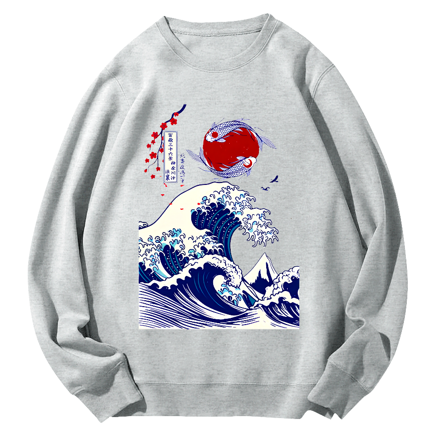 Japanese Giant Waves Round Neck Sweatshirt-Zazasy