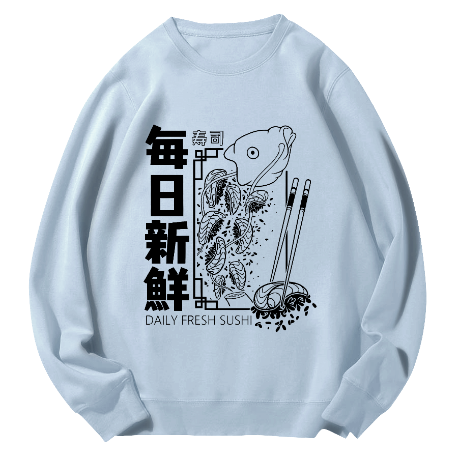 Fresh Sushi Daily Round Neck Sweatshirt-Zazasy