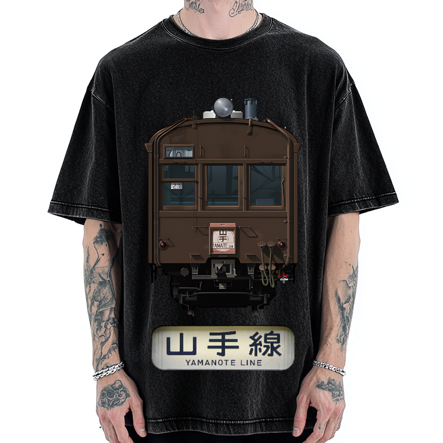 Japan Yamanote Line Train Retro Vintage Washed T-shirt
