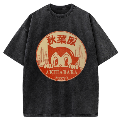 Tokyo Showa Retro Cartoon Akihabara Vintage Washed T-shirt