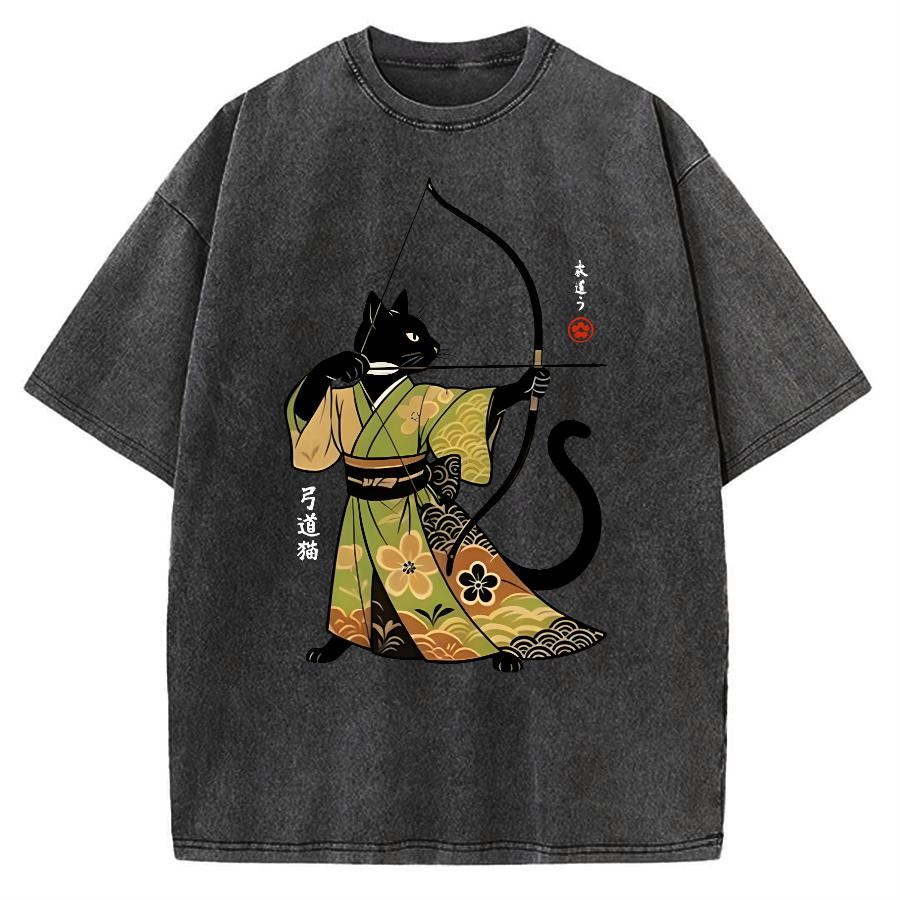 Tokyo-Assassin Japan Cat Archery Vintage Washed T-shirt