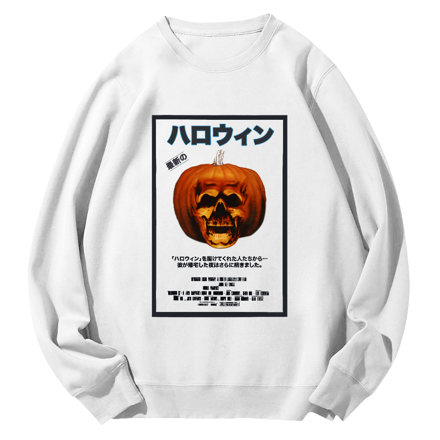 Skeleton Pumpkin Japanese Style Round Neck Sweatshirt-Zazasy