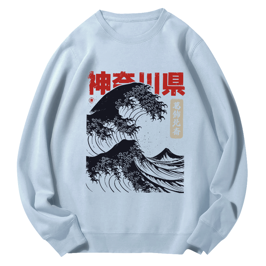Shennai Giant Wave Round Neck Sweatshirt-Zazasy