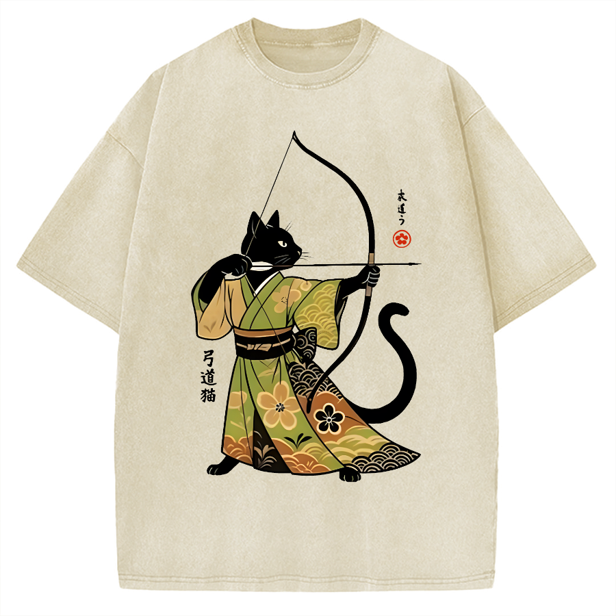 Japan Cat Archery Vintage Washed T-shirt