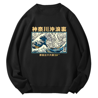 Japanese Giant Waves Round Neck Sweatshirt-Zazasy