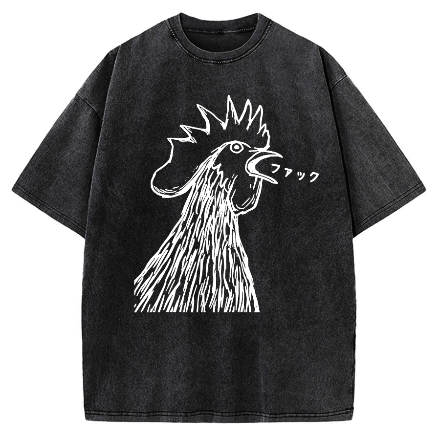 Tokyo-Assassin Funny Dirty Talking Chicken Vintage Washed T-shirt