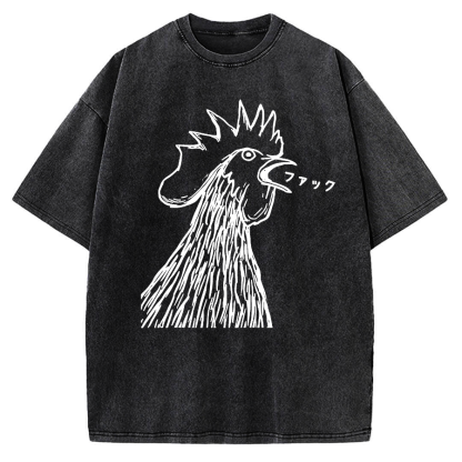 Tokyo-Assassin Funny Dirty Talking Chicken Vintage Washed T-shirt