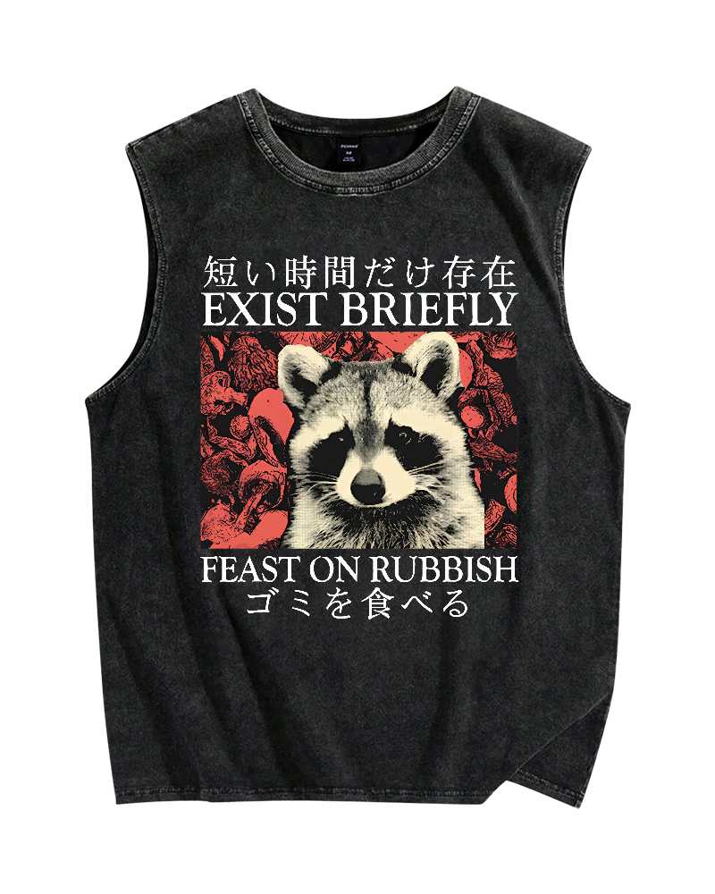 Japanese Style Red Panda Vintage Distressed Washed Tank-Zazasy