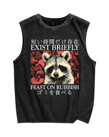 Japanese Style Red Panda Vintage Distressed Washed Tank-Zazasy