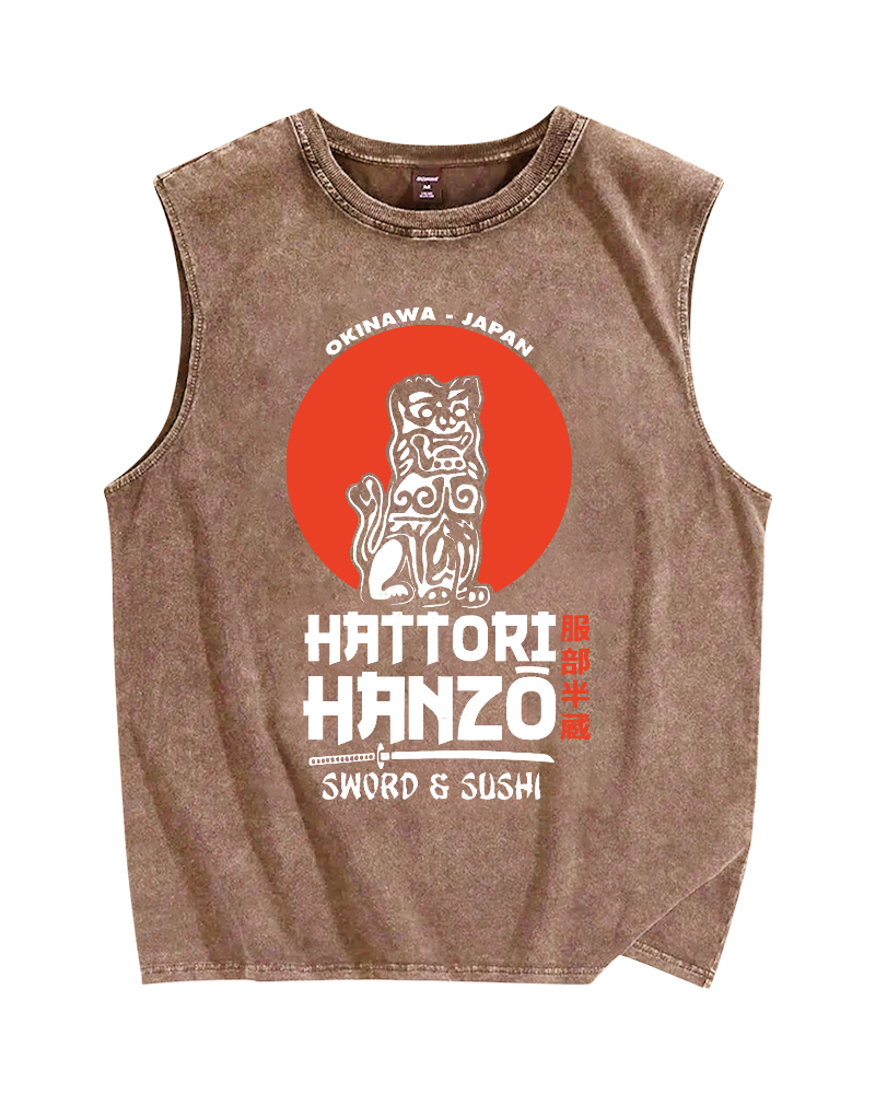 Retro Japanese Style Vintage Distressed Washed Tank-Zazasy