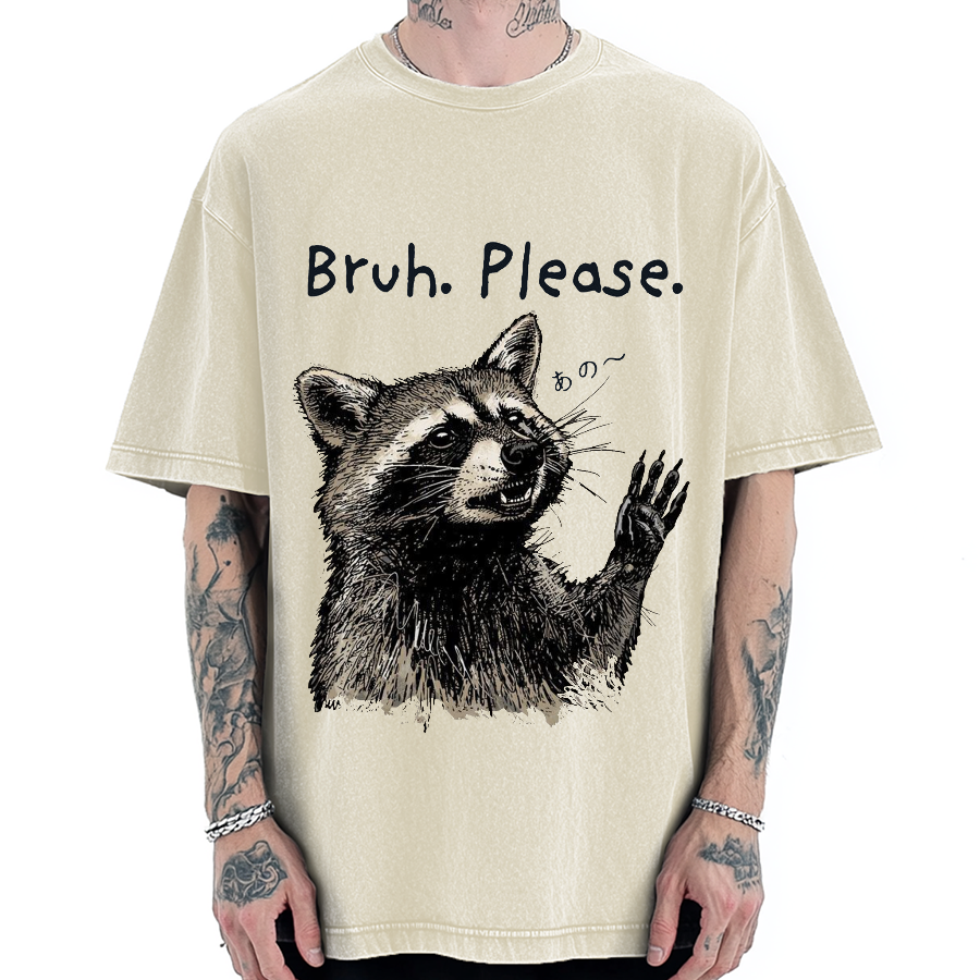 Bruh Please Funny Raccoon Vintage Washed T-shirt
