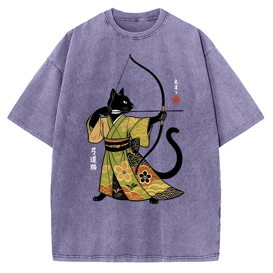 Tokyo-Assassin Japan Cat Archery Vintage Washed T-shirt