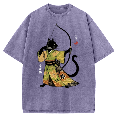 Tokyo-Assassin Japan Cat Archery Vintage Washed T-shirt